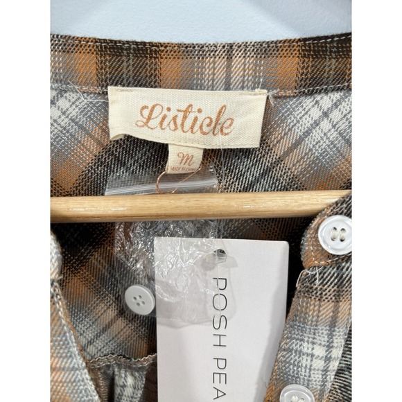 NEW Listicle Plaid Peplum Style Dress Size Medium Flannel Cottagecore Prairie - Picture 3 of 9